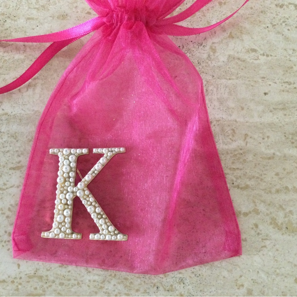 Letter K gold and Pearl brooch